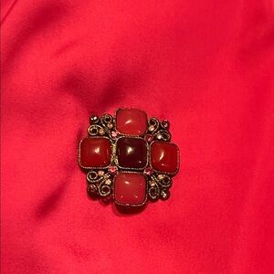Cross red Cabochon Cut Pendant Brooch